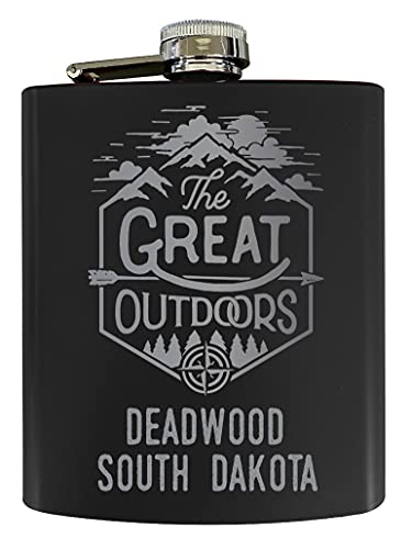 Deadwood South Dakota Laser Engraved Explore the Outdoors Souvenir 7 oz Stainless Steel 7 oz Flask Black