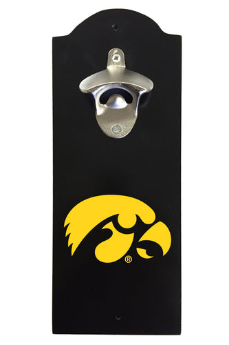 Iowa Hawkeyes Wall-Mounted Bottle Opener – Sturdy Metal with Decorative Wood Base for Home Bars, Rec Rooms & Fan Caves