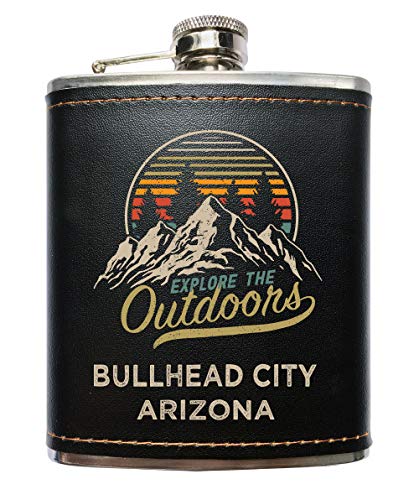 Bullhead City Arizona Black Leather Wrapped Flask