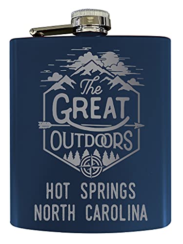 Hot Springs North Carolina Laser Engraved Explore the Outdoors Souvenir 7 oz Stainless Steel 7 oz Flask Navy