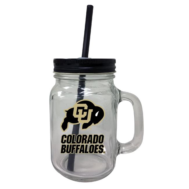 Colorado Buffaloes NCAA Iconic Mason Jar Glass - Officially Licensed Collegiate Drinkware with Lid and Straw 