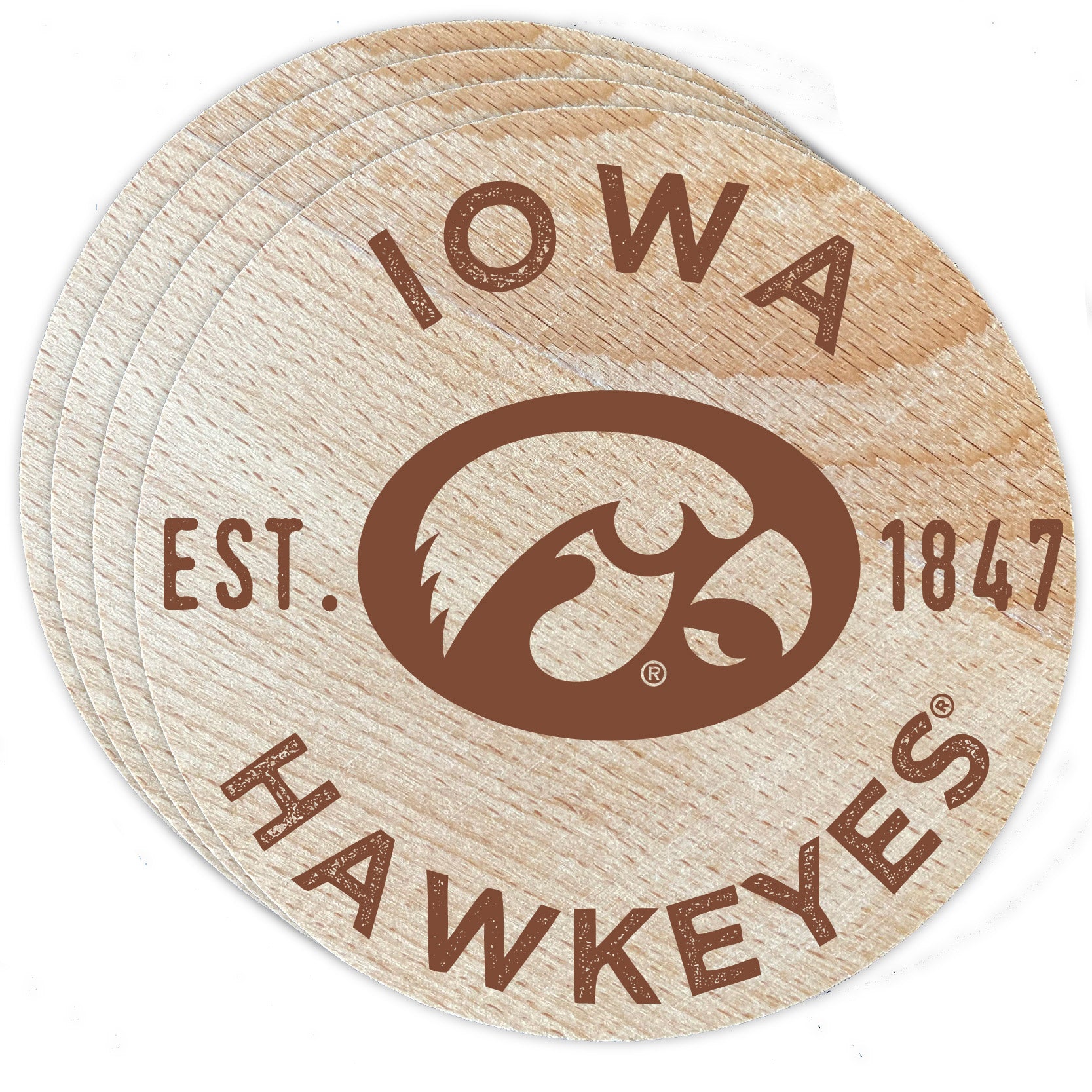 Iowa Hawkeyes Officially Licensed Wood Coasters (4-Pack) - Laser Engra ...