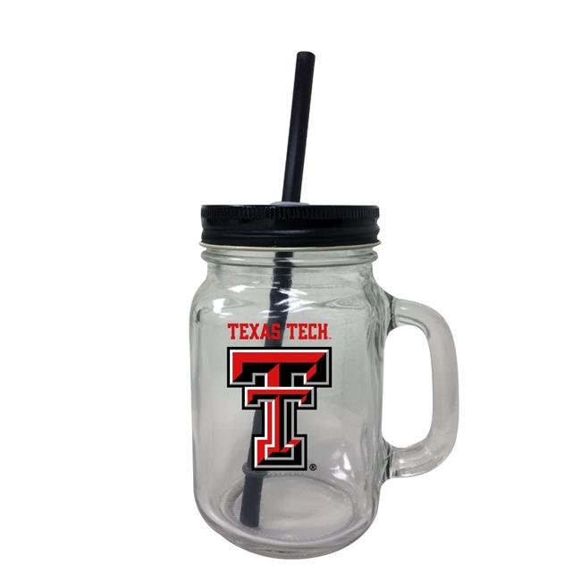 Texas Tech Red Raiders NCAA Iconic Mason Jar Glass - Officially Licensed Collegiate Drinkware with Lid and Straw 