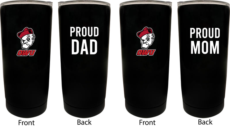 Ohio Wesleyan University NCAA Insulated Tumbler - 16oz Stainless Steel Travel Mug Proud Mom and Dad Design Black