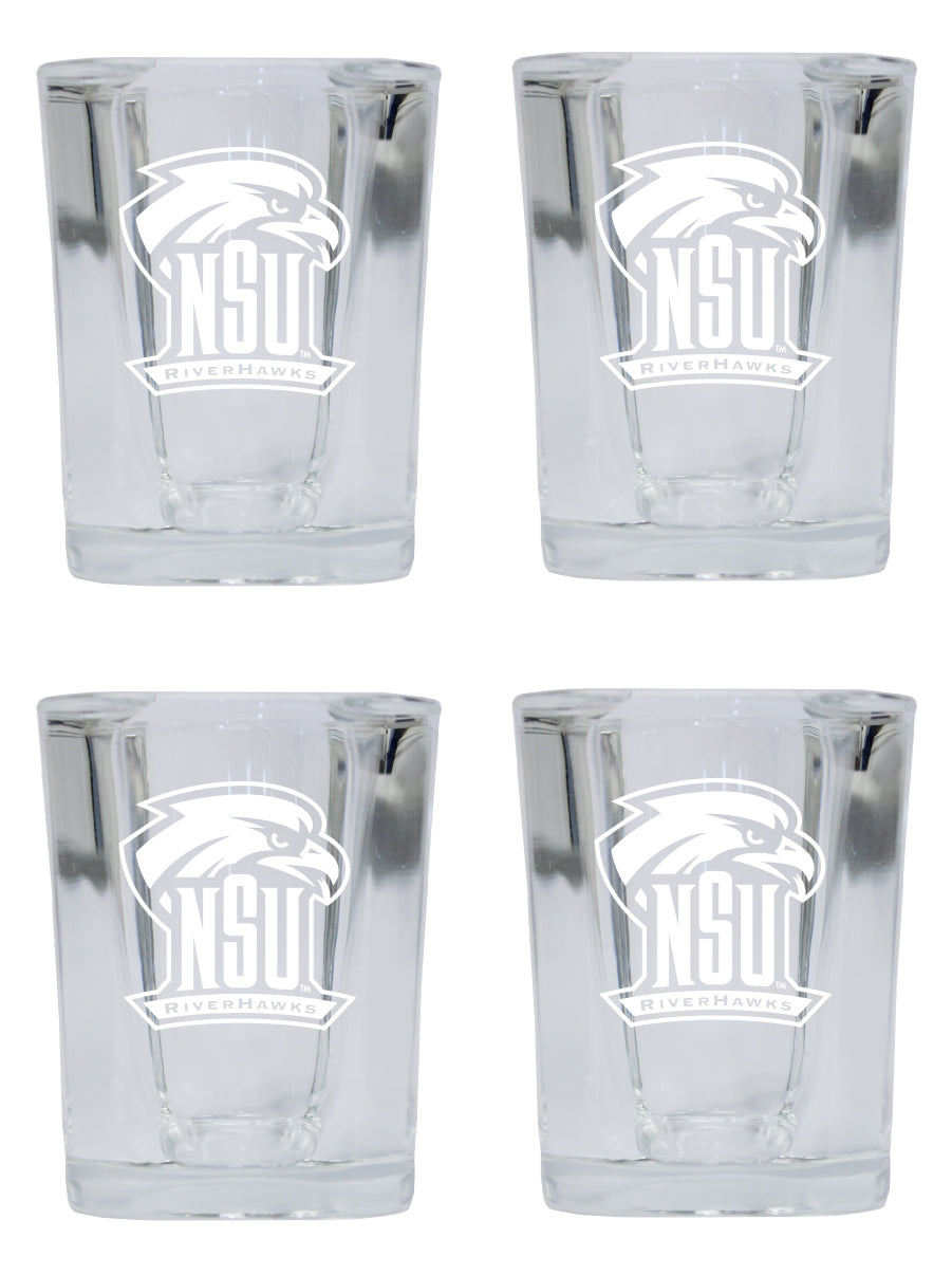 Northeastern State University Riverhawks 2 Ounce Square Shot Glass laser etched logo Design 4-Pack