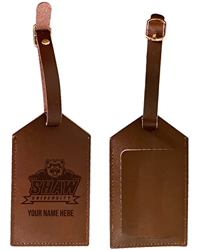 Shaw University Bears Premium Leather Luggage Tag - Laser-Engraved Custom Name Option