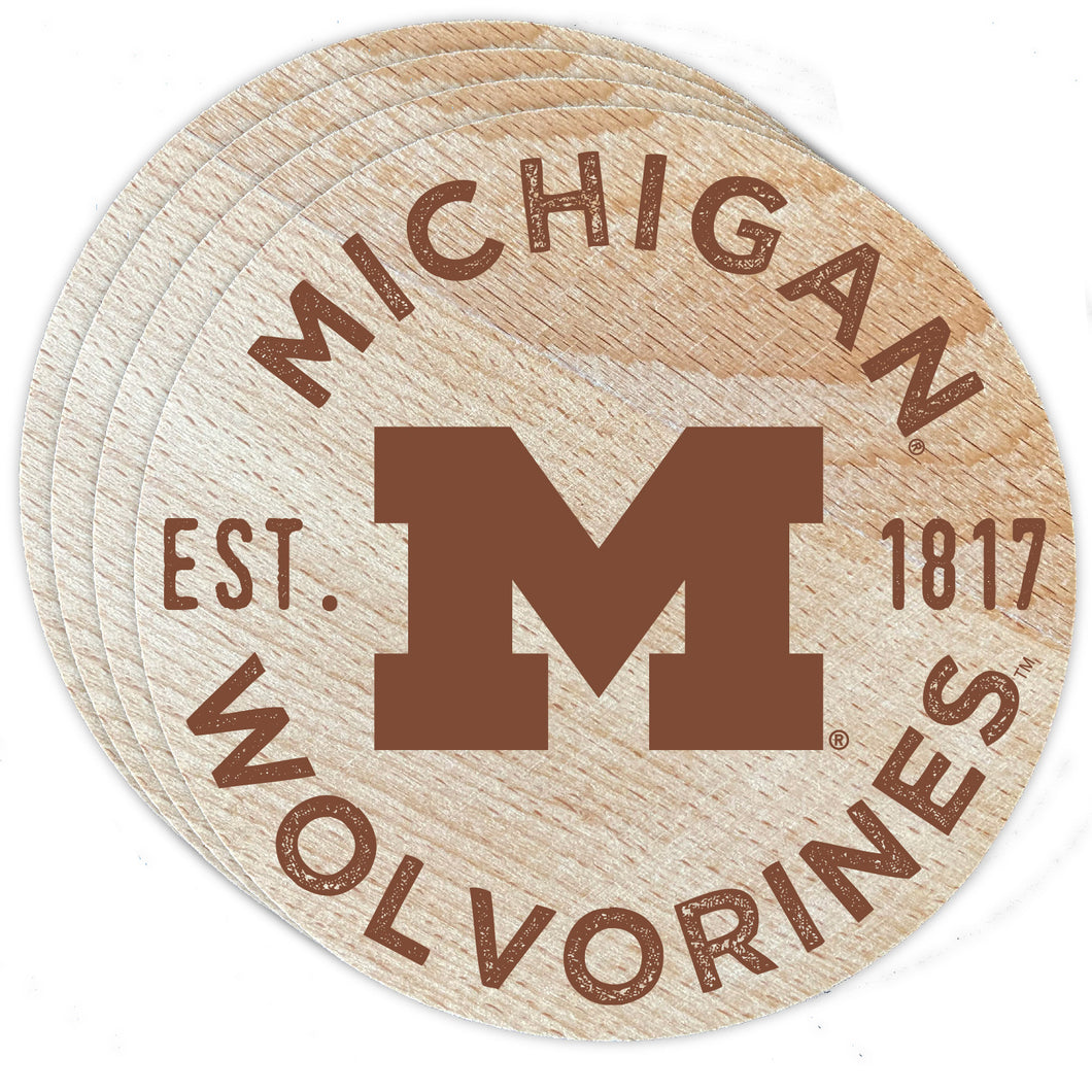Michigan Wolverines Officially Licensed Wood Coasters (4-Pack) - Laser Engraved, Never Fade Design
