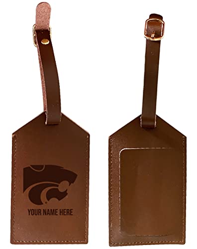 Kansas State Wildcats Premium Leather Luggage Tag - Laser-Engraved Custom Name Option
