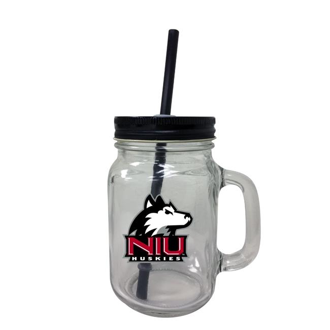 Northern Illinois Huskies NCAA Iconic Mason Jar Glass - Officially Licensed Collegiate Drinkware with Lid and Straw 