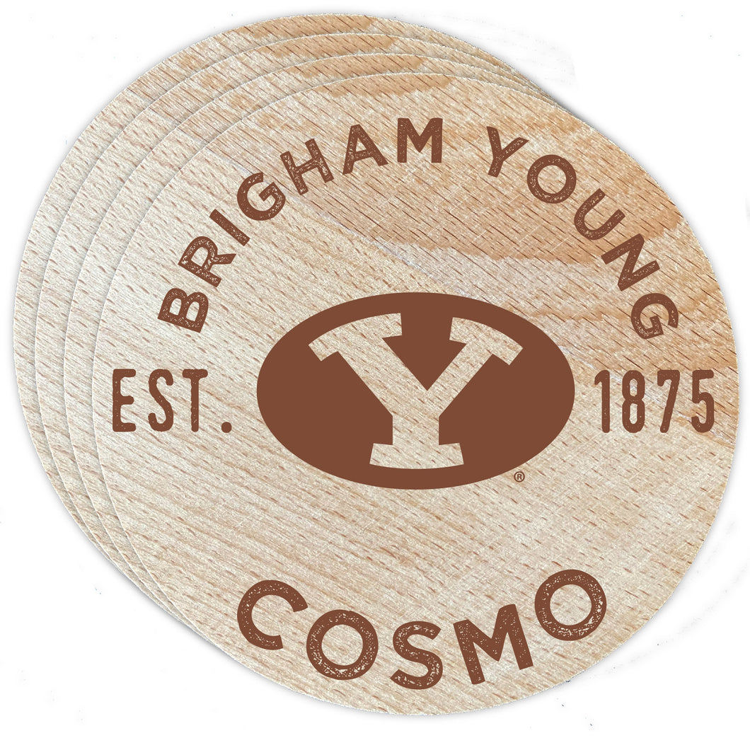 Brigham Young Cougars Officially Licensed Wood Coasters (4-Pack) - Laser Engraved, Never Fade Design