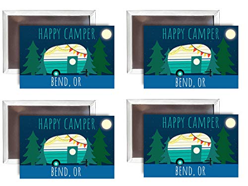 Bend Oregon Souvenir 2x3-Inch Fridge Magnet Happy Camper Design 4-Pack