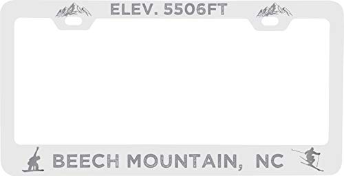 R and R Imports Beech Mountain North Carolina Etched Metal License Plate Frame White