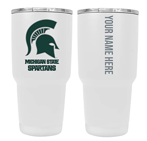 Custom Michigan State Spartans White Insulated Tumbler - 24oz Engraved Stainless Steel Travel Mug