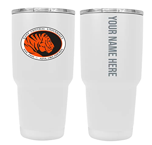 Collegiate Custom Personalized East Central University Tigers, 24 oz Insulated Stainless Steel Tumbler with Engraved Name (White)