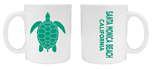 Santa Monica Beach California Souvenir White Ceramic Coffee Mug 2 Pack Turtle Design