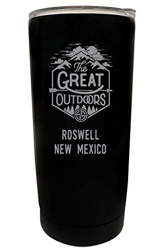 R and R Imports Roswell New Mexico Etched 16 oz Stainless Steel Insulated Tumbler Outdoor Adventure Design Black.