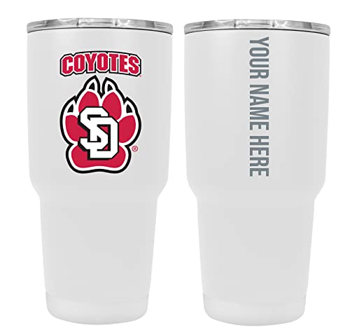 Collegiate Custom Personalized South Dakota Coyotes, 24 oz Insulated Stainless Steel Tumbler with Engraved Name (White)