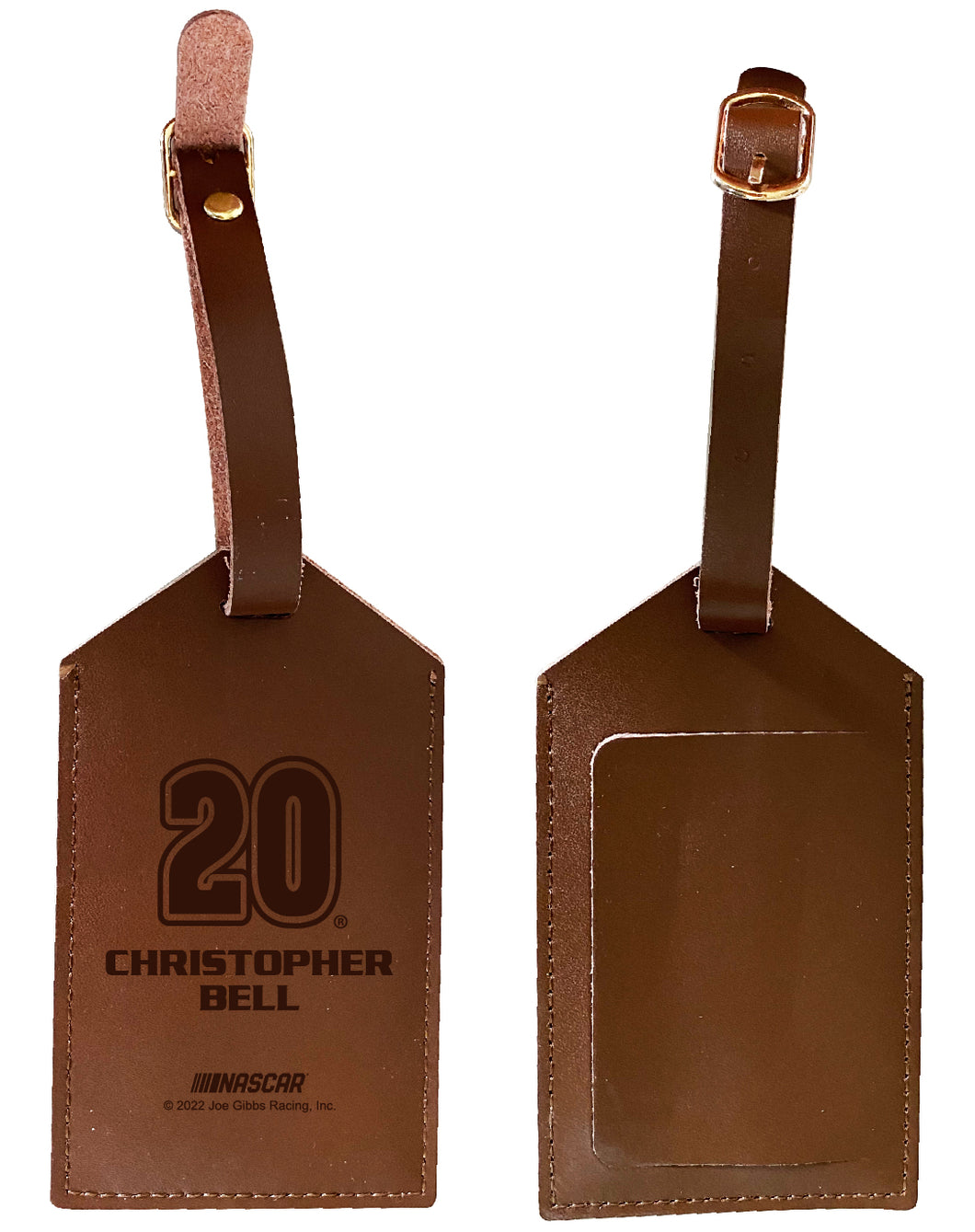 Nascar #20 Christopher Bell Leather Luggage Tag Engraved