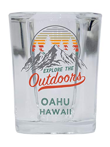 Oahu Hawaii Explore the Outdoors Souvenir 2 Ounce Square Base Liquor Shot Glass