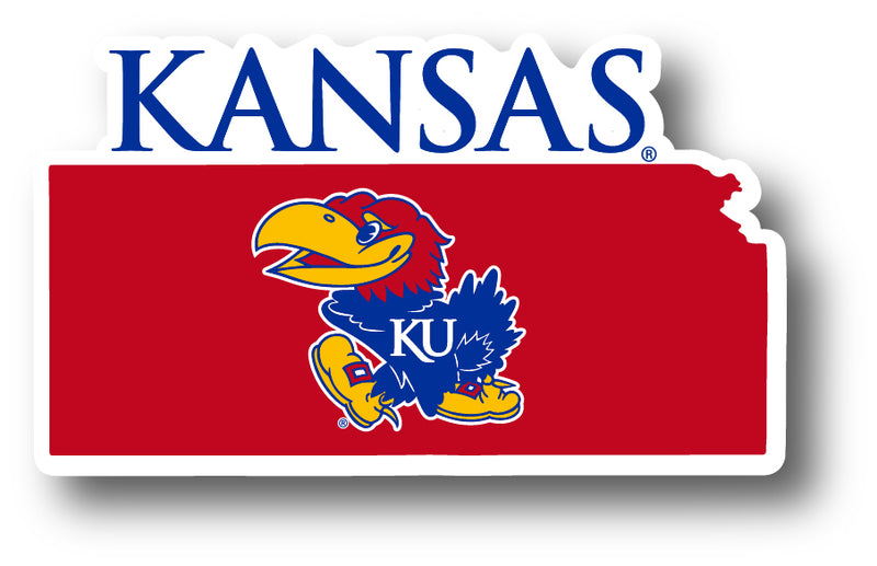 Kansas Jayhawks 4-Inch State Shape NCAA Vinyl Decal Sticker for Fans, Students, and Alumni