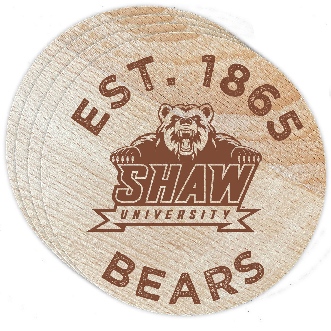 Shaw University Bears Officially Licensed Wood Coasters (4-Pack) - Laser Engraved, Never Fade Design