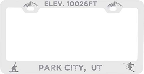 R and R Imports Park City Utah Etched Metal License Plate Frame White