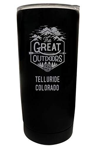 R and R Imports Telluride Colorado Etched 16 oz Stainless Steel Insulated Tumbler Outdoor Adventure Design Black.