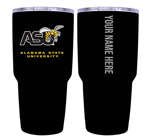Collegiate Custom Personalized Alabama State University, 24 oz Insulated Stainless Steel Tumbler with Engraved Name (Black)