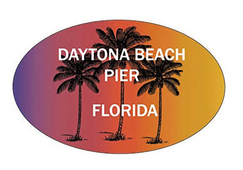 Daytona Beach Pier Florida Souvenir Palm Trees Surfing Trendy Oval Decal Sticker