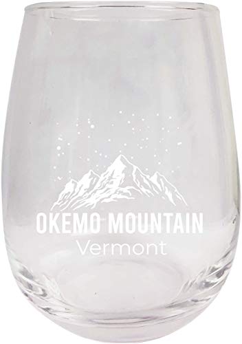 Okemo Mountain Vermont Ski Adventures Etched Stemless Wine Glass 9 oz 2-Pack