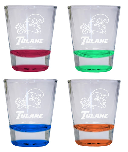 NCAA Tulane University Green Wave Collector's 2oz Laser-Engraved Spirit Shot Glass Red, Orange, Blue and Green 4-Pack