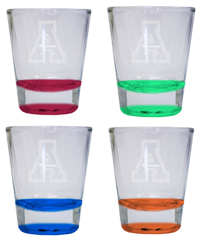 NCAA Appalachian State Collector's 2oz Laser-Engraved Spirit Shot Glass Red, Orange, Blue and Green 4-Pack