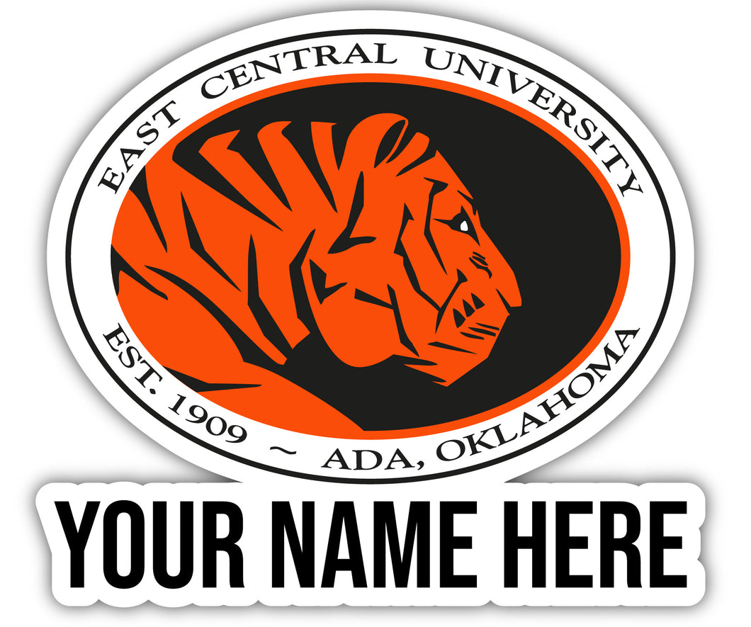 East Central University Tigers 9x14-Inch Mascot Logo NCAA Custom Name Vinyl Sticker - Personalize with Name