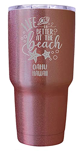 Oahu Hawaii Laser Engraved 24 Oz Insulated Stainless Steel Tumbler Rose Gold