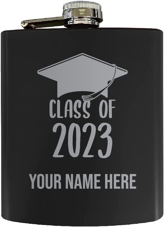 Personalized Customizable Class of 2023 Graduation Senior Grad Engraved Matte Finish Stainless Steel 7 oz Flask