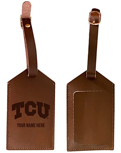 Texas Christian University Premium Leather Luggage Tag - Laser-Engraved Custom Name Option