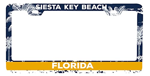 Siesta Key Beach Florida Metal License Plate Frame Distressed Palm Design