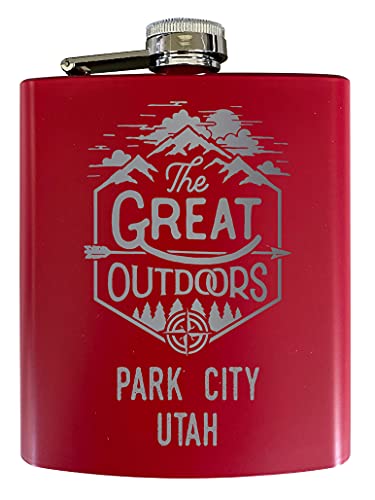 Park City Utah Laser Engraved Explore the Outdoors Souvenir 7 oz Stainless Steel 7 oz Flask Red