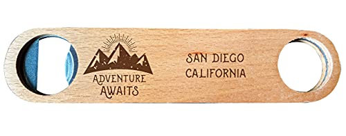 San Diego California Laser Engraved Wooden Bottle Opener Adventure Awaits Design