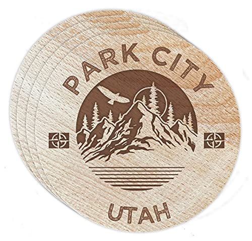 Park City Utah 4 Pack Engraved Wooden Coaster Camp Outdoors Design