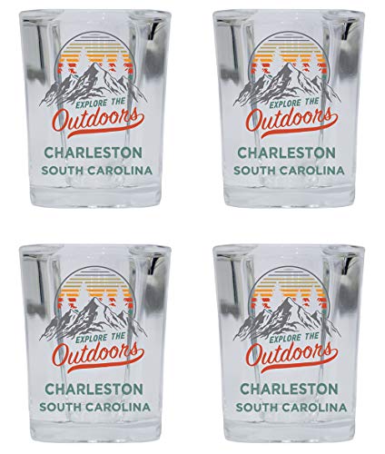 Charleston South Carolina Explore the Outdoors Souvenir 2 Ounce Square Base Liquor Shot Glass 4-Pack