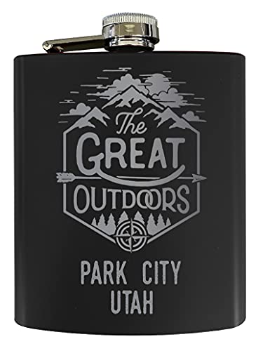 Park City Utah Laser Engraved Explore the Outdoors Souvenir 7 oz Stainless Steel 7 oz Flask Black
