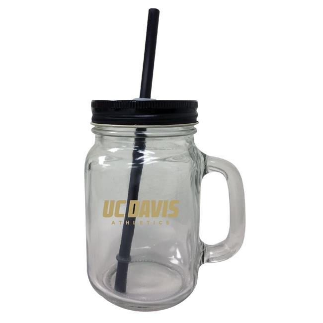 UC Davis Aggies NCAA Iconic Mason Jar Glass - Officially Licensed Collegiate Drinkware with Lid and Straw 
