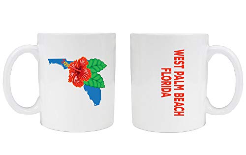 West Palm Beach Florida Souvenir White Coffee Mug Hibiscus Design 2-Pack