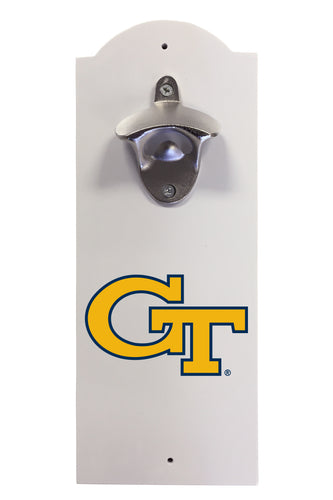 Georgia Tech Yellow Jackets Wall-Mounted Bottle Opener – Sturdy Metal with Decorative Wood Base for Home Bars, Rec Rooms & Fan Caves