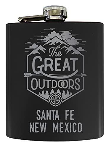 Santa Fe New Mexico Laser Engraved Explore the Outdoors Souvenir 7 oz Stainless Steel 7 oz Flask Black