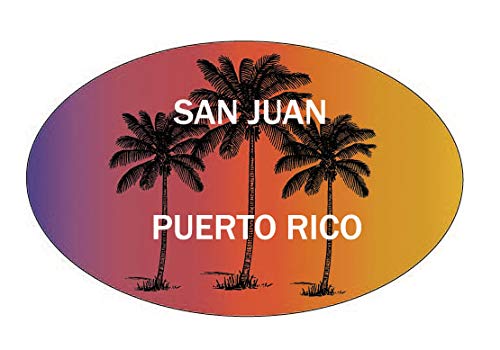 San Juan Puerto Rico Souvenir Palm Trees Surfing Trendy Oval Decal Sticker