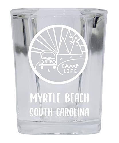 Myrtle Beach South Carolina Souvenir Laser Engraved 2 Ounce Square Base Liquor Shot Glass Camp Life Design