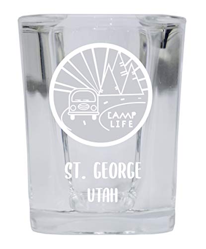 St. George Utah Souvenir Laser Engraved 2 Ounce Square Base Liquor Shot Glass Camp Life Design