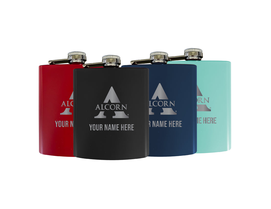 Alcorn State Braves Officially Licensed Personalized Stainless Steel Flask 7 oz - Custom Text, Matte Finish, Choose Your Color